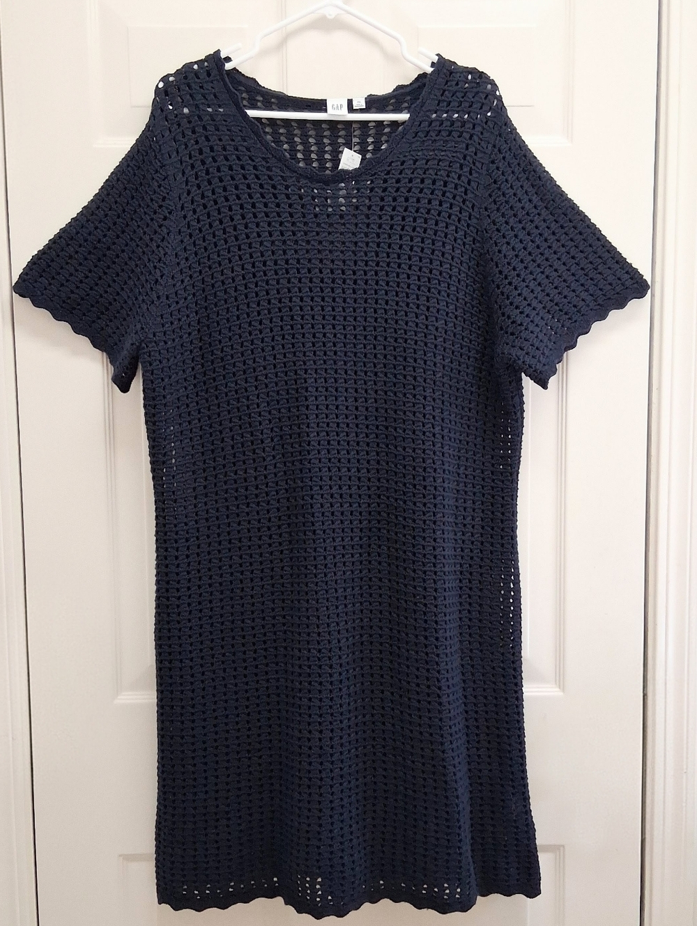 Gap Crochet Open Knit Dress Navy Blue XXL Boho Beach Coastal Festival NWT